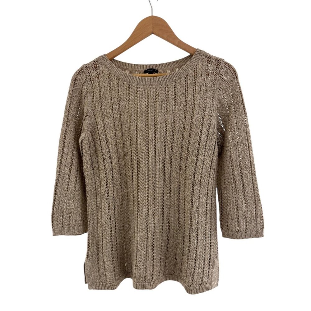 Talbots Gold‎ Metallic Tunic Sweater Knit Linen-Blend Size M Dressy 3/4 Sleeves